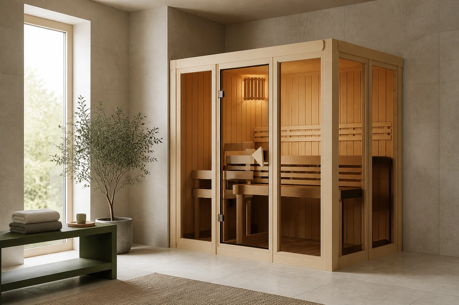 Sfeerfoto van Karibu | Irava 3 Sauna | Kachel 3,6 kW Geïntegreerde Bediening