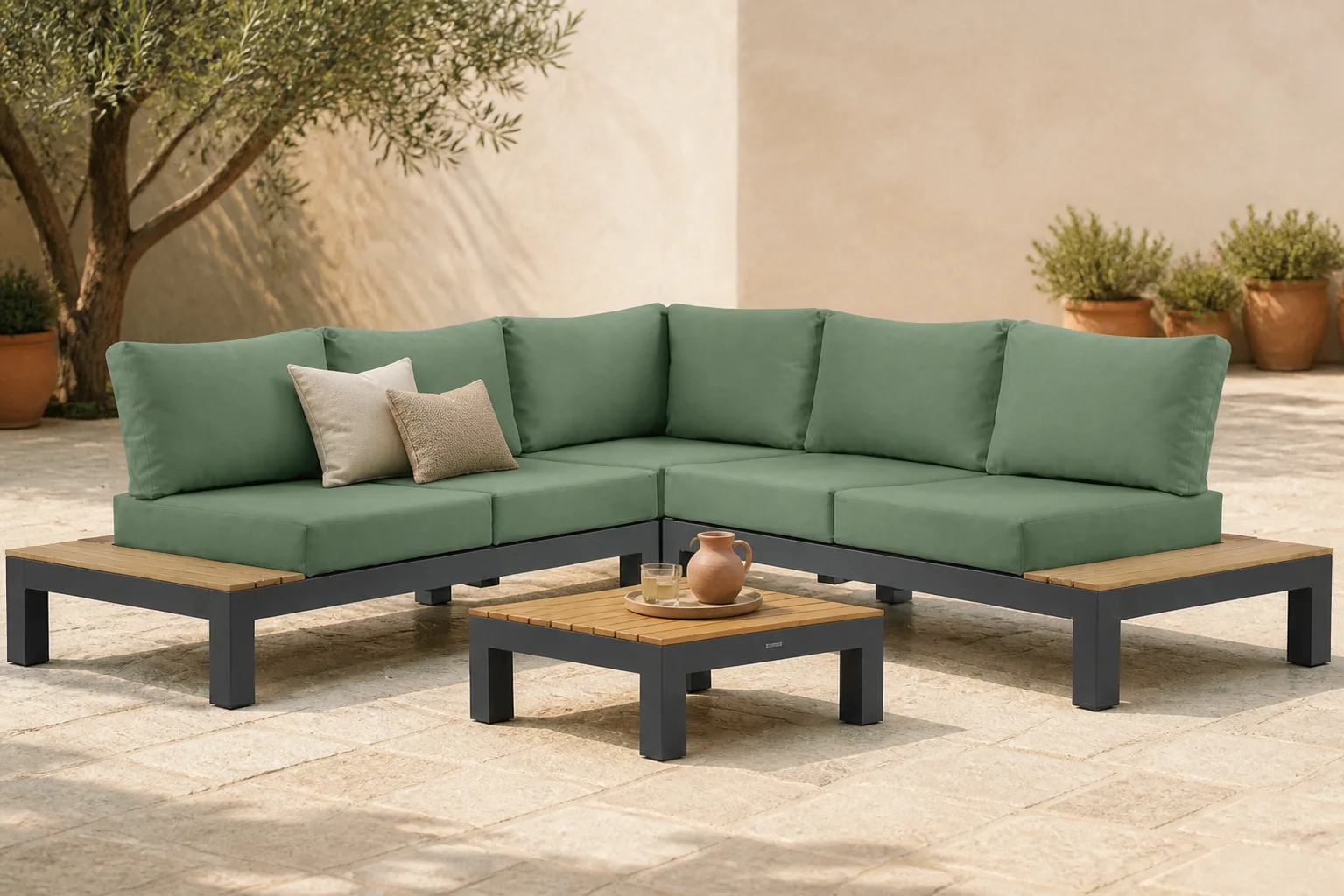 Sfeerfoto van Lifestyle Garden Furniture Vittoria hoek loungeset 4-delig – Grijs-antraciet