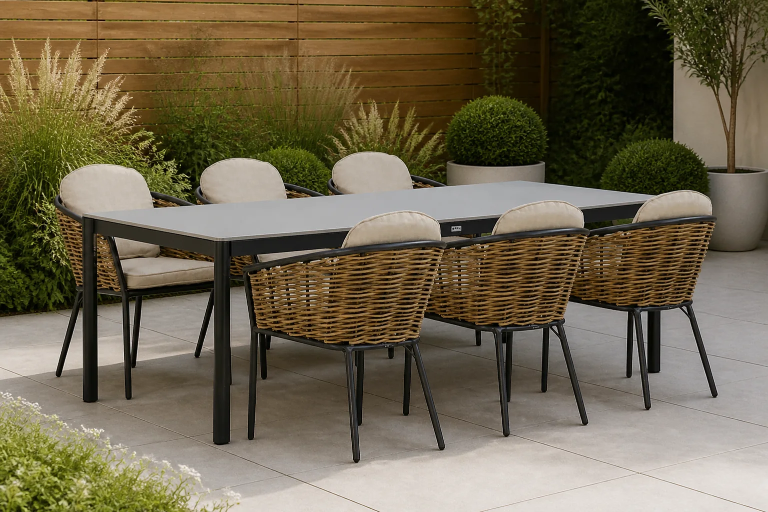 Sfeerfoto van Lifestyle Garden Furniture Nice/Como 220 cm dining tuinset 7-delig – Grijs-antraciet