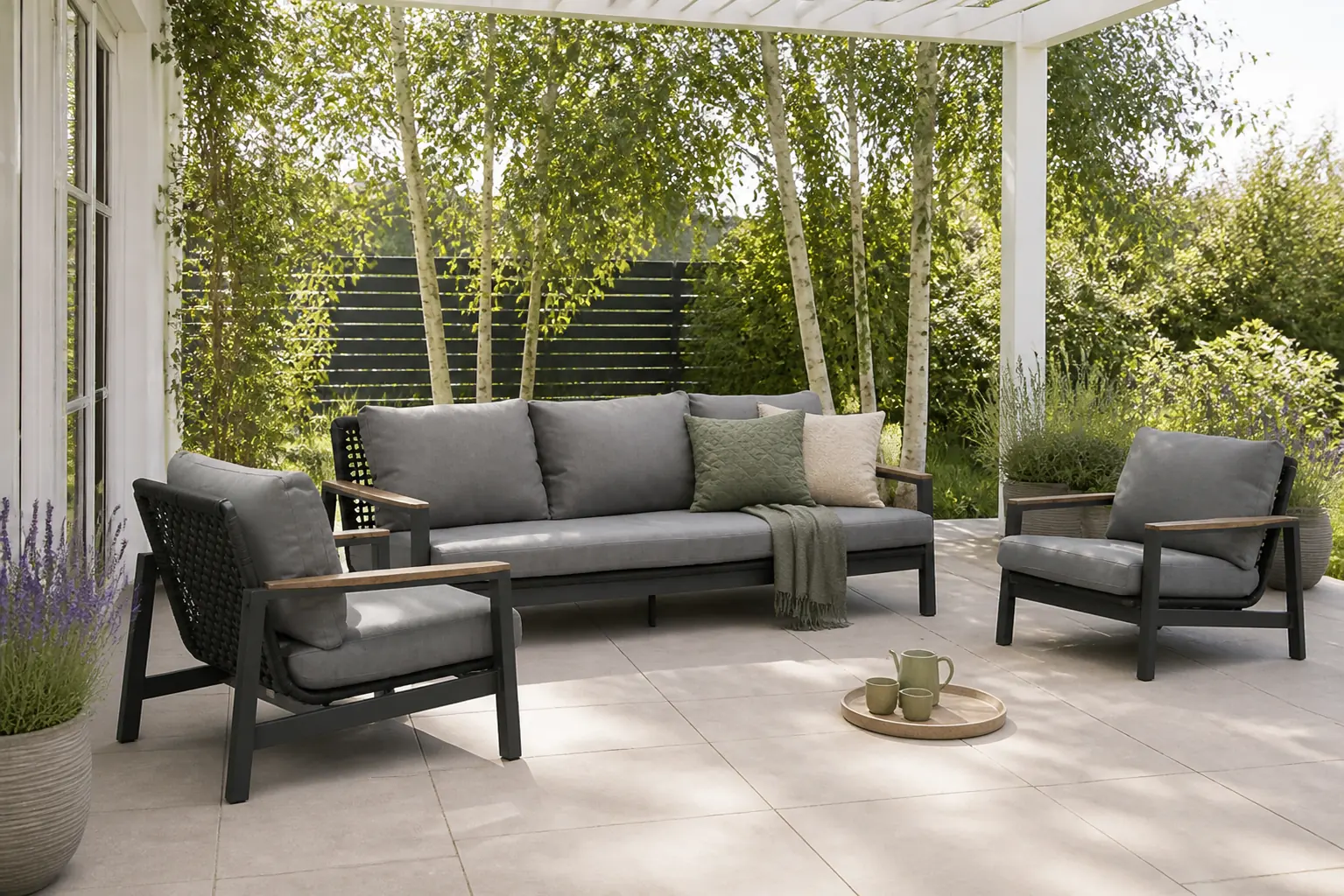 Sfeerfoto van Coco Ralph stoel-bank loungeset 3-delig – Grijs-antraciet