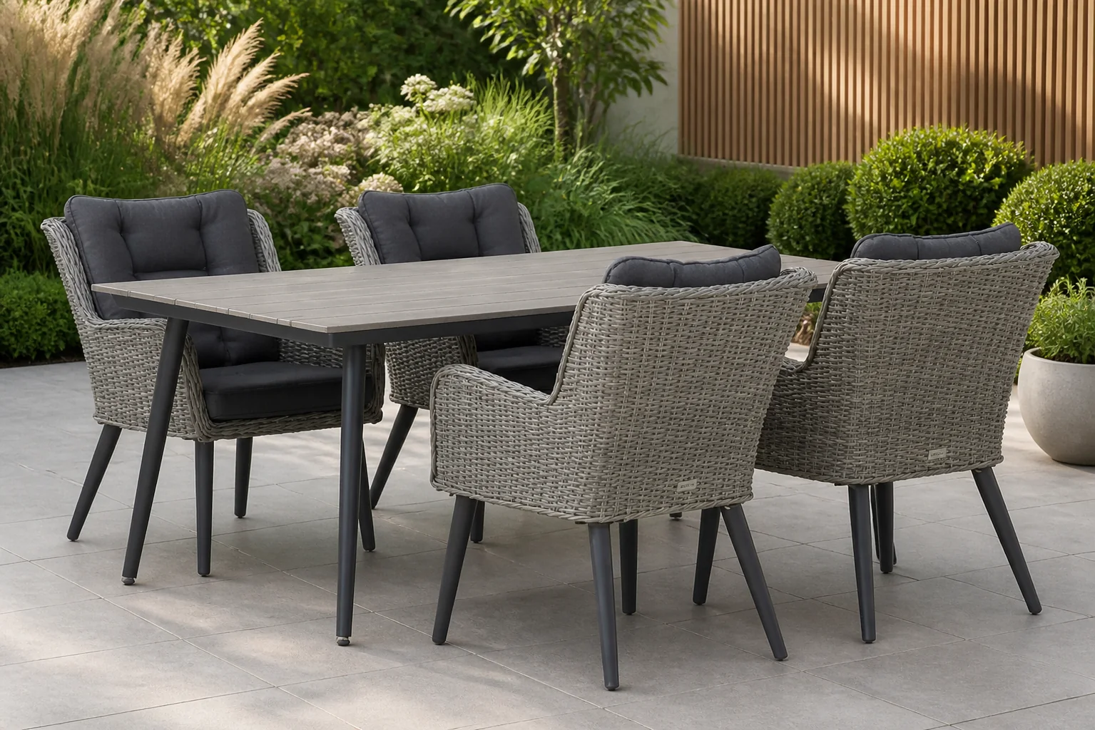 Sfeerfoto van Garden Collections Boston/Matale 180 cm dining tuinset 5-delig – Grijs-antraciet