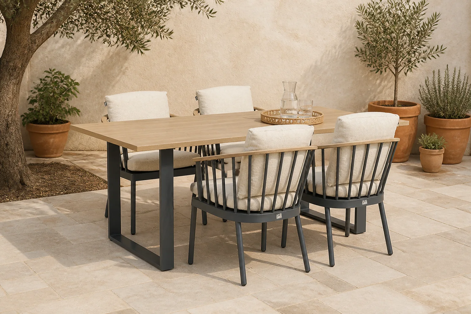 Sfeerfoto van Apple Bee Condor/Condor 190 cm dining tuinset 5-delig – Grijs-antraciet