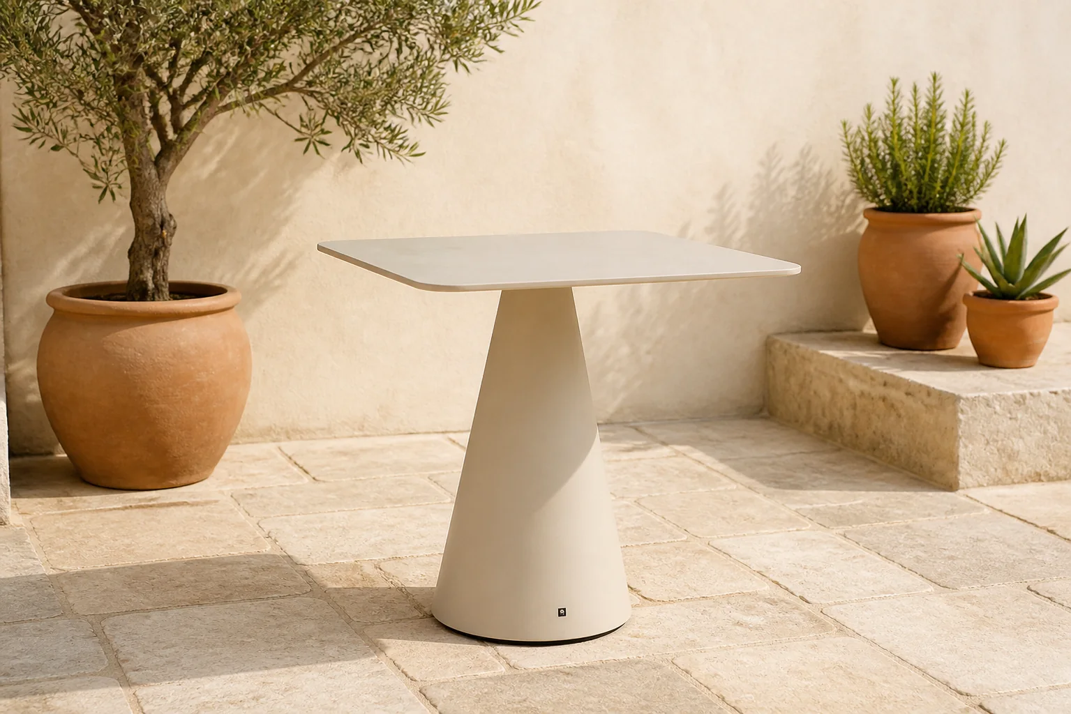 Sfeerfoto van Santika Furniture Serino dining tuintafel 70 x 70 cm – Zand/Beige