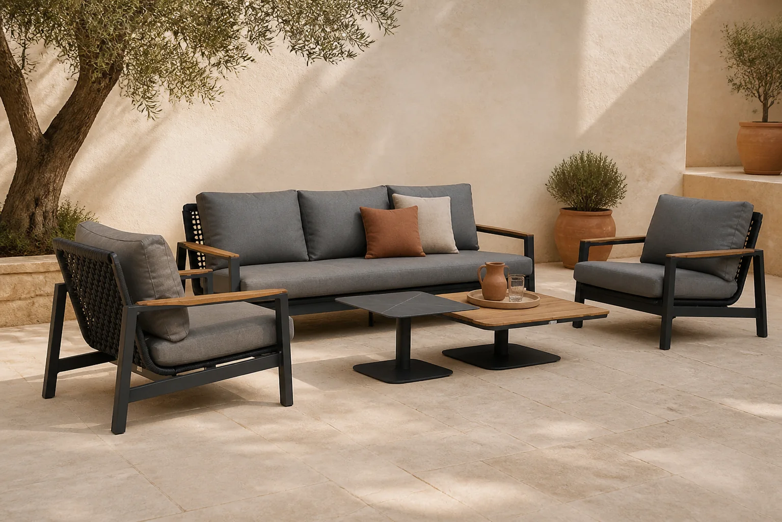 Sfeerfoto van Coco Ralph stoel-bank loungeset 5-delig – Grijs-antraciet