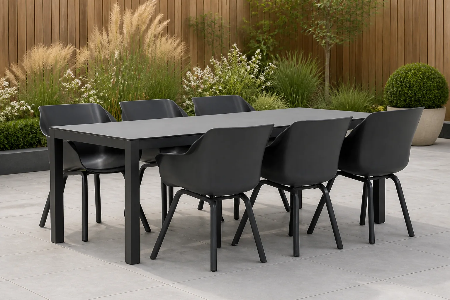 Sfeerfoto van Hartman Sophie element/Madras 220 cm dining tuinset 7-delig – Grijs-antraciet