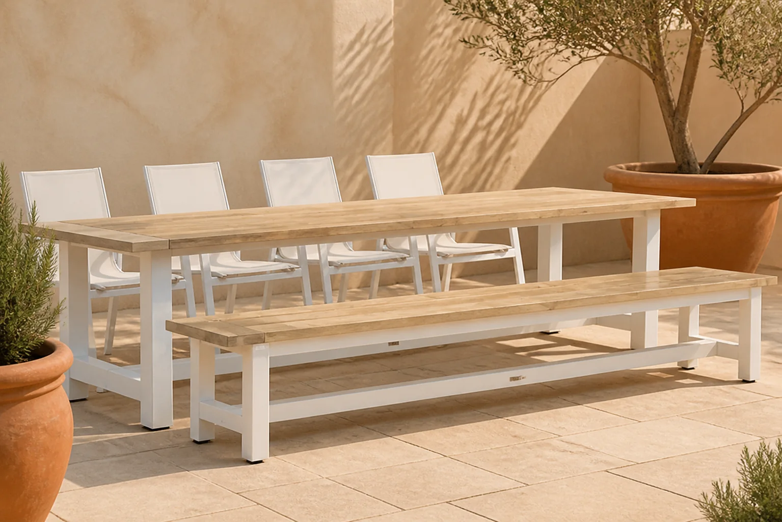 Sfeerfoto van Lifestyle Garden Furniture Fiora/Los Angeles 300 cm dining tuinset 6-delig – Wit