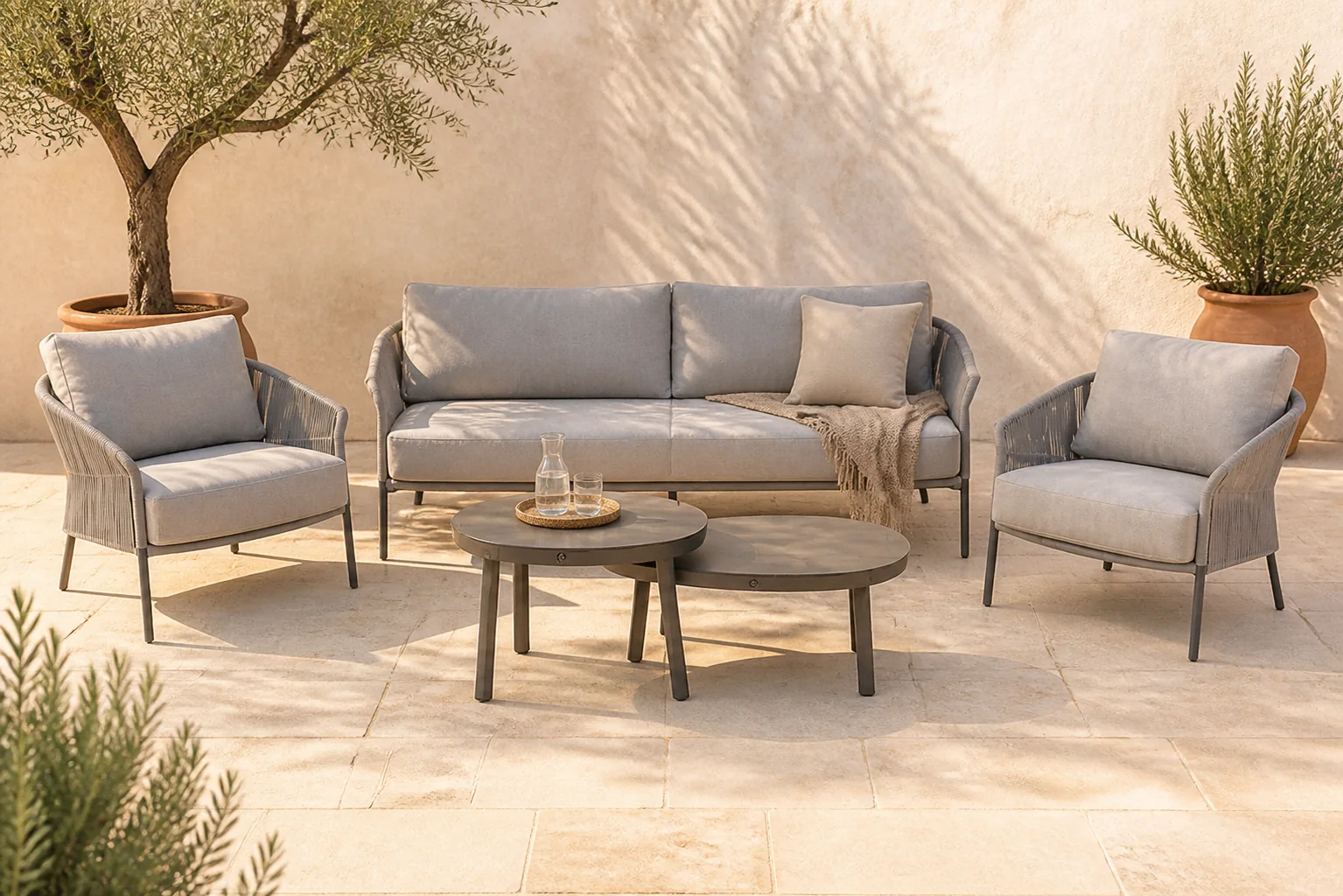 Sfeerfoto van 4 Seasons Outdoor Florence/Livo stoel-bank loungeset 5-delig – Transparant