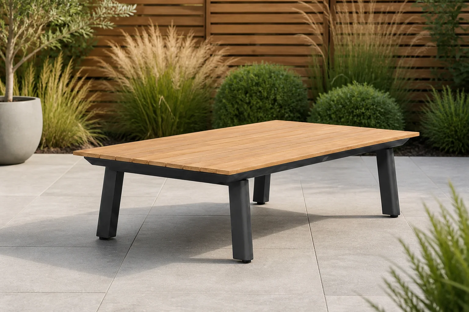 Sfeerfoto van LUX outdoor living Montana koffietafel | aluminium + teak | antraciet | 120x60cm