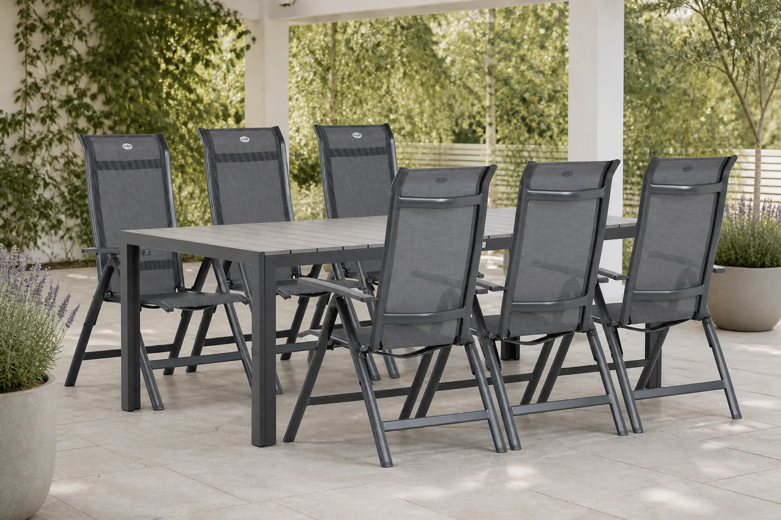 Sfeerfoto van Hartman Alice/Young 217 cm dining tuinset 7-delig – Grijs-antraciet
