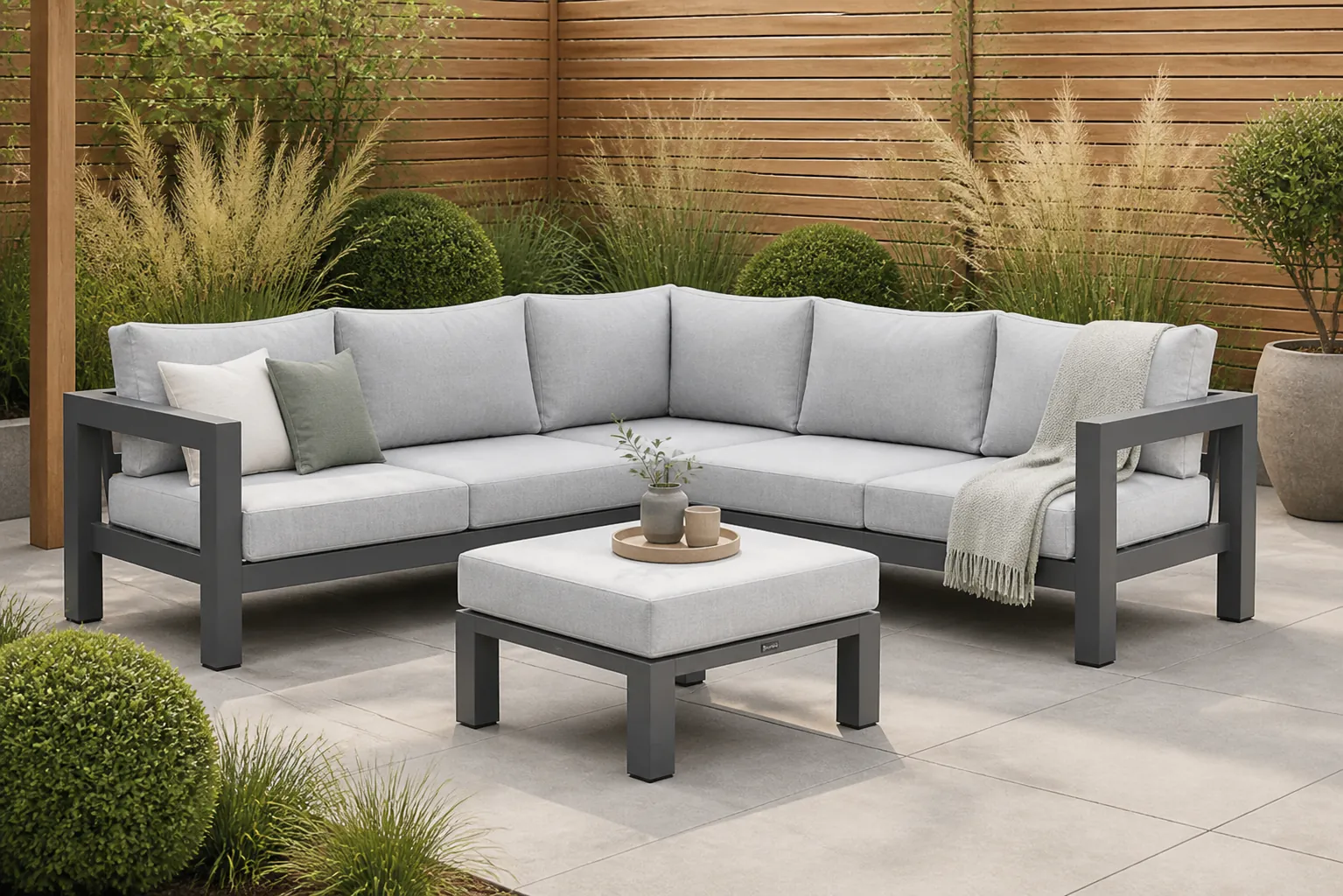 Sfeerfoto van Lifestyle Garden Furniture Luca hoek loungeset 4-delig – Grijs-antraciet