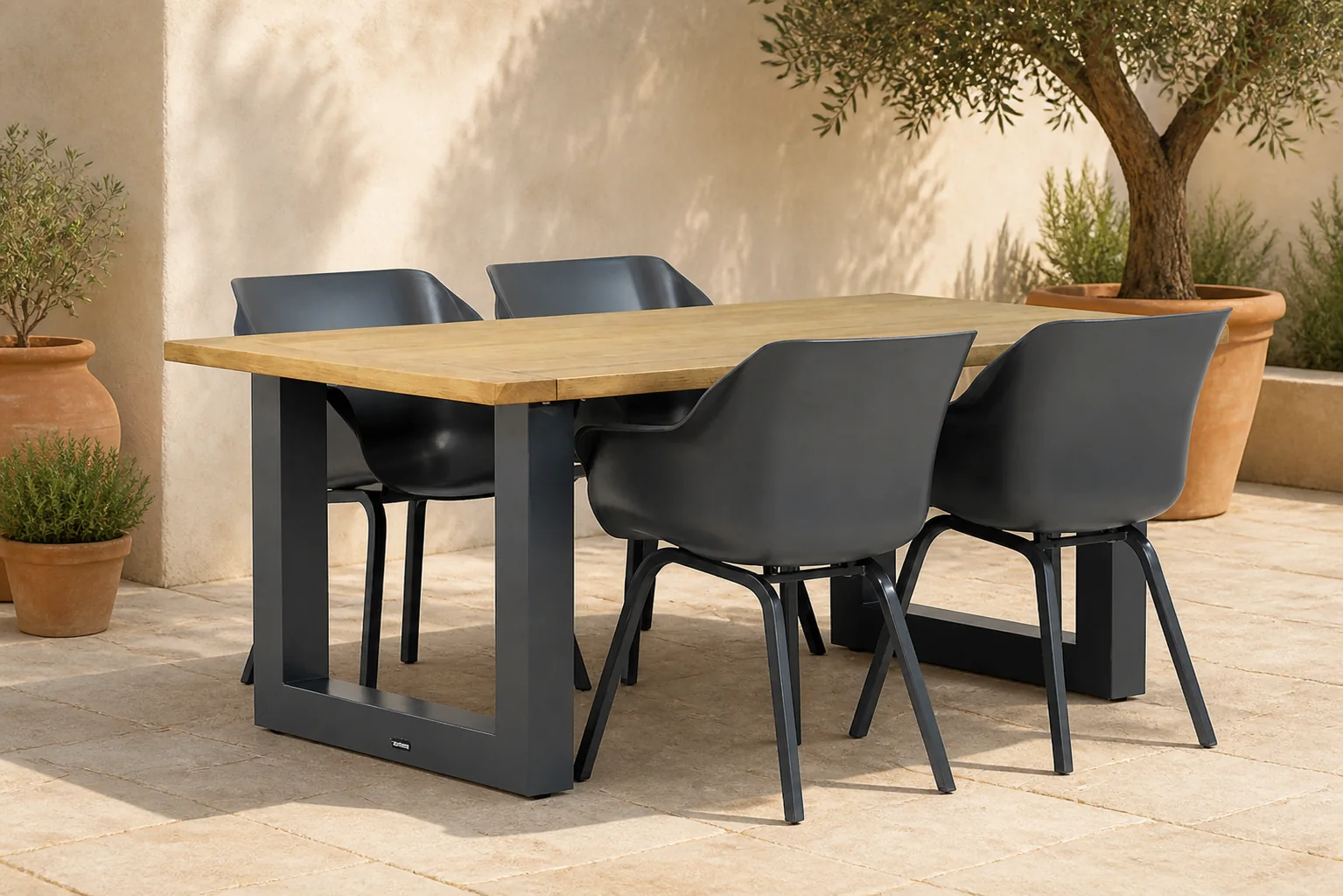Sfeerfoto van Hartman Sophie element/Talai 180 cm dining tuinset 5-delig – Grijs-antraciet