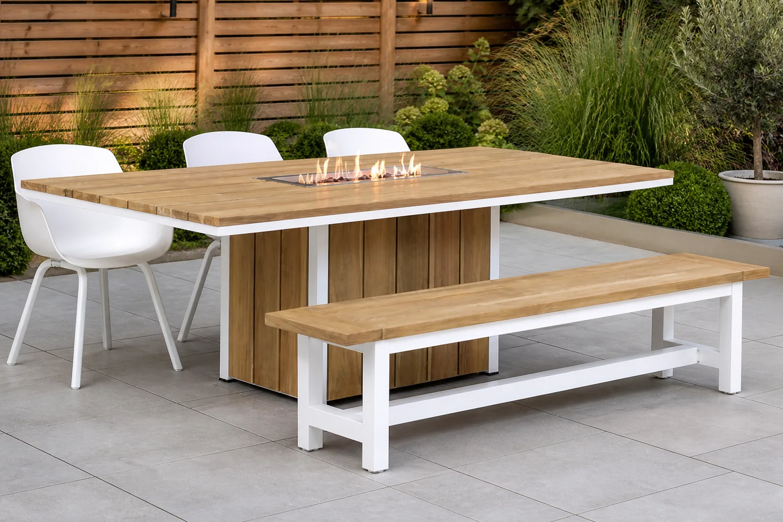 Sfeerfoto van Lifestyle Garden Furniture Salina/Los Angeles/Seaside 220 cm dining tuinset 5-delig – Wit