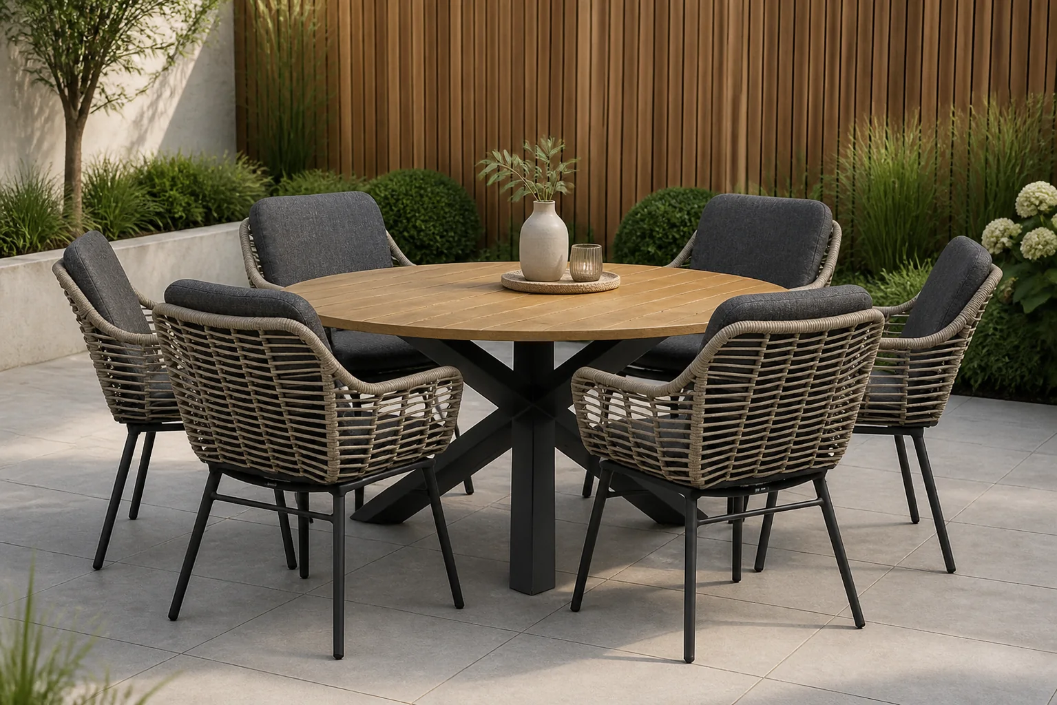 Sfeerfoto van Coco Antoni/Rockville 160 cm dining tuinset 7-delig – Grijs-antraciet