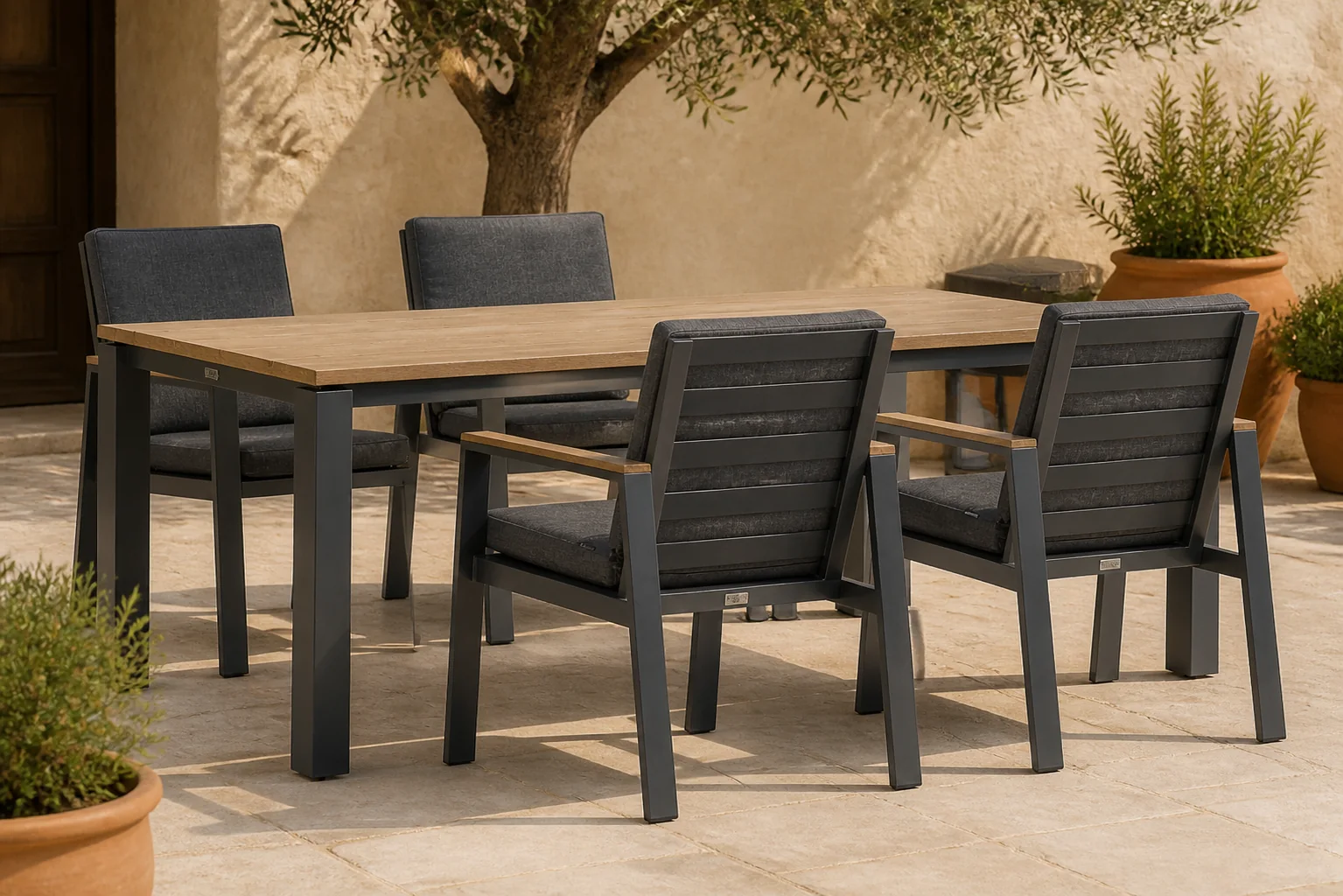 Sfeerfoto van Lifestyle Garden Furniture Marietta/Riviera 180 cm dining tuinset 5-delig – Grijs-antraciet