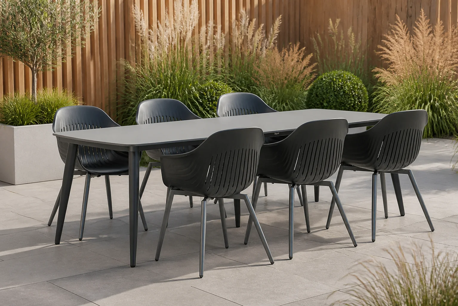 Sfeerfoto van Lifestyle Garden Furniture Lissabon/Vienna 240 cm dining tuinset 7-delig – Grijs-antraciet