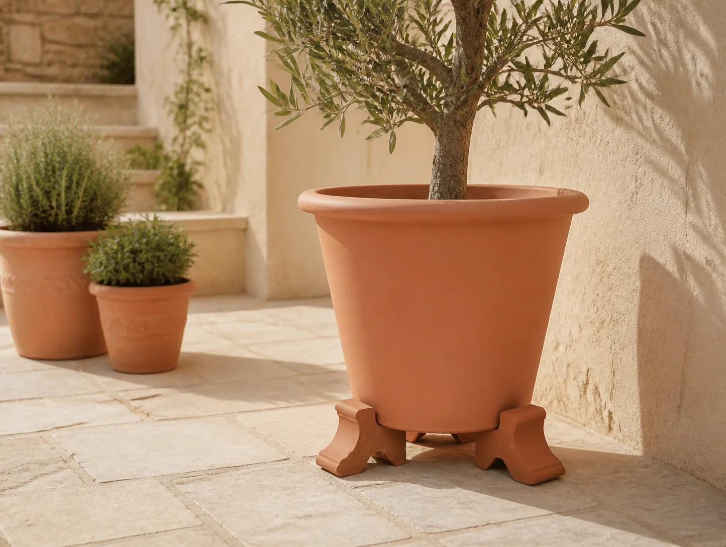 Sfeerfoto van Warentuin mix Potcomponent Potzetter Lichtbruin 3 stuks voor een ronde pot – bruin