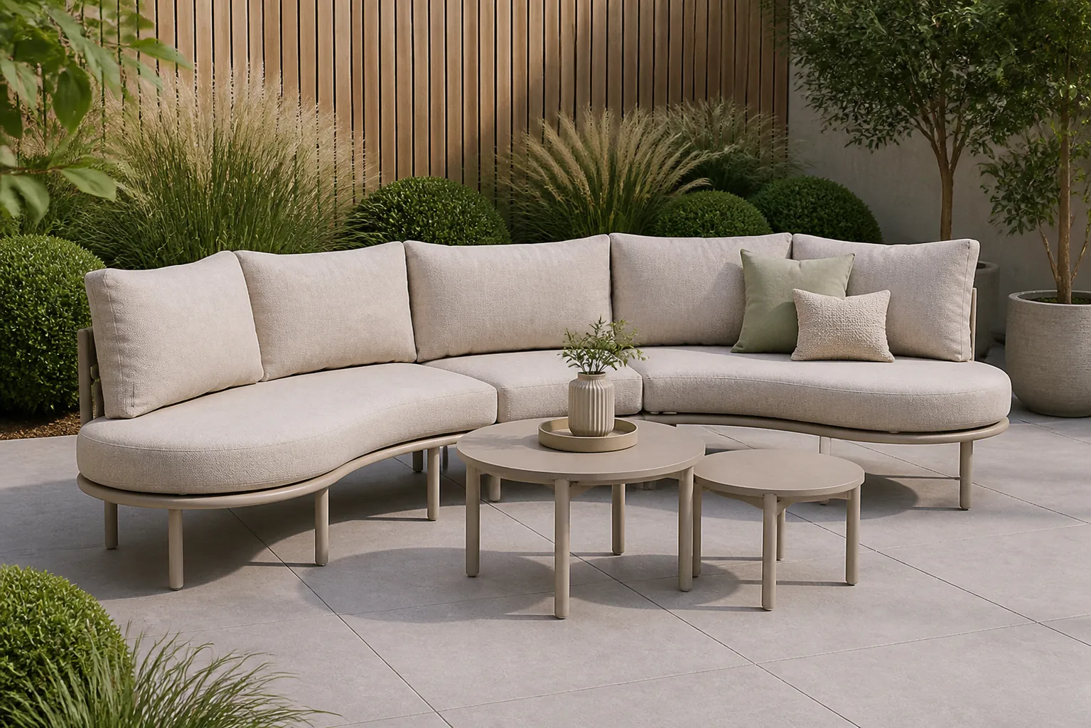 Sfeerfoto van Lifestyle Garden Furniture Perla organisch loungeset 5-delig – Zand/Beige