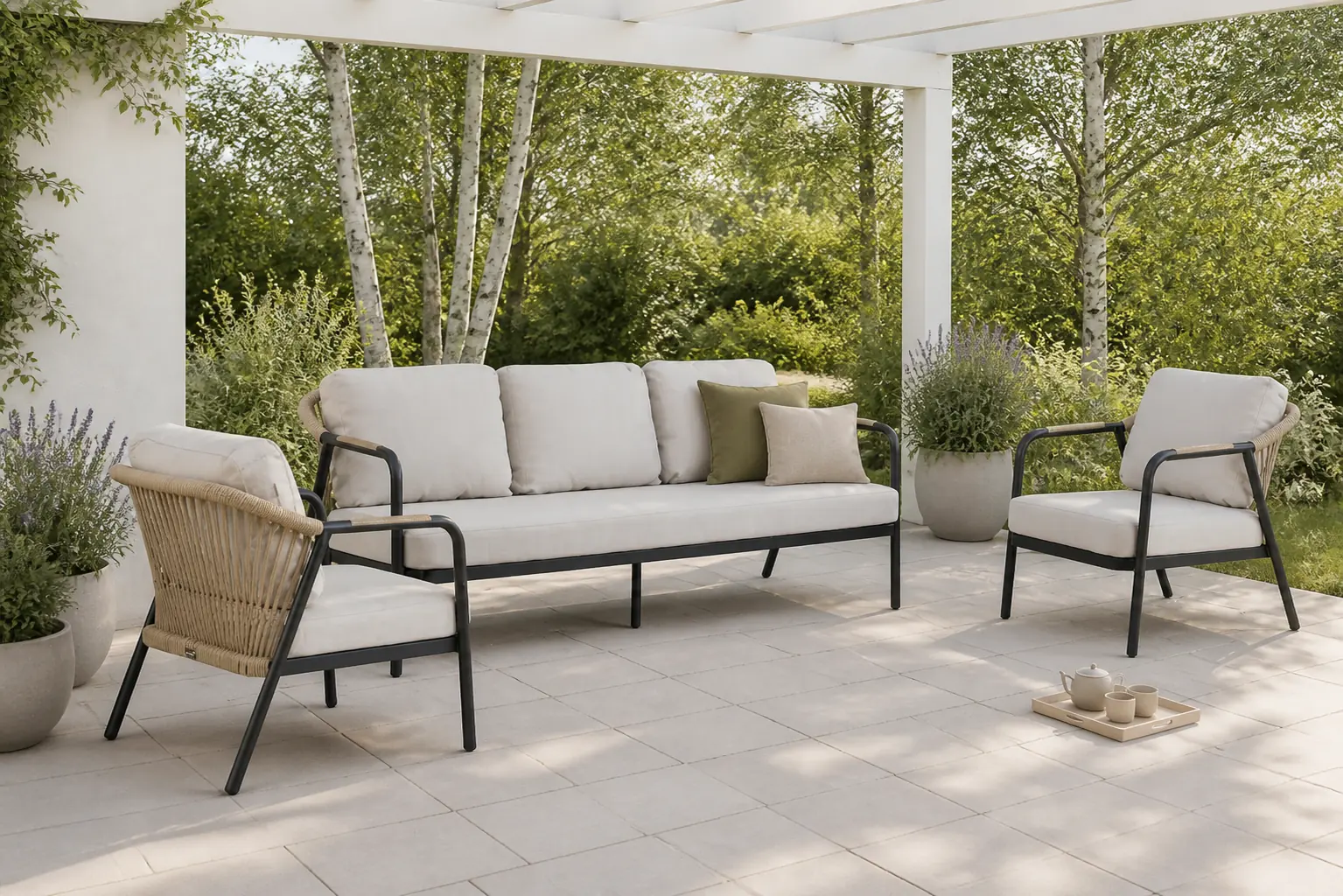 Sfeerfoto van Hartman Nice stoel-bank loungeset 3-delig – Zwart