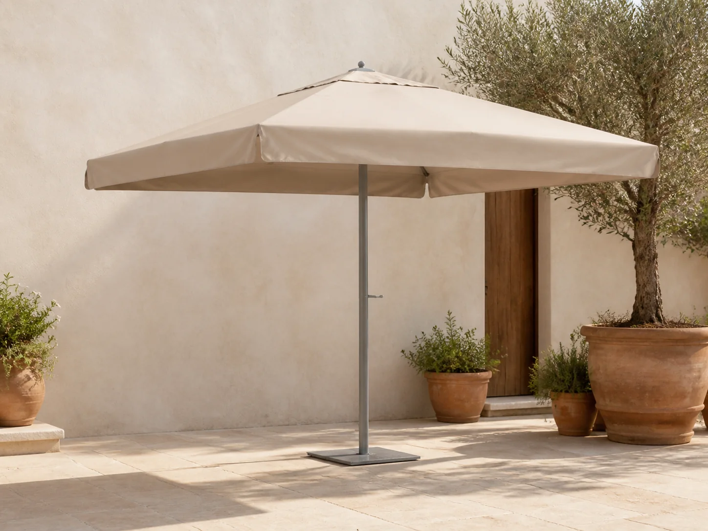 Sfeerfoto van Shadowline Java parasol 400x400cm – Taupe
