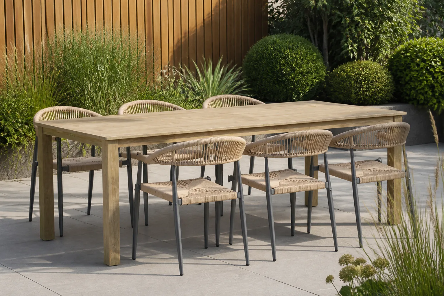 Sfeerfoto van De Laan Projects Laan Granada/Weston 210 cm dining tuinset 7-delig – Taupe-naturel-bruin