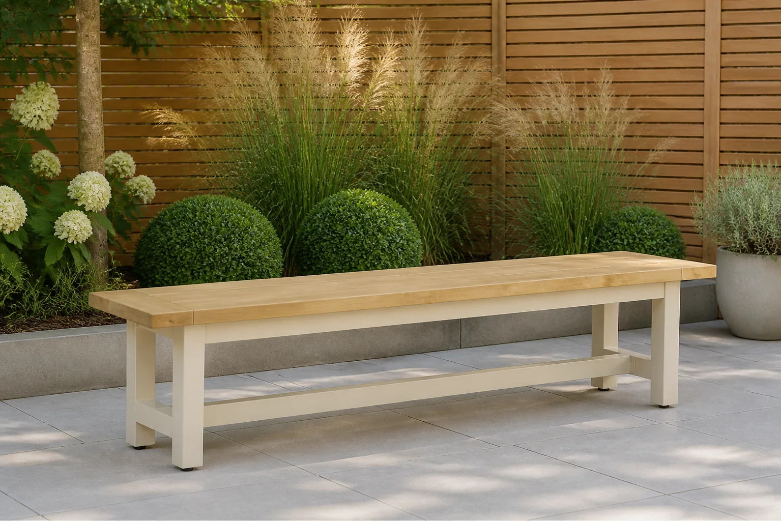 Sfeerfoto van Lifestyle Garden Furniture San Francisco picknickbank 200 x 40 cm – Taupe-naturel-bruin