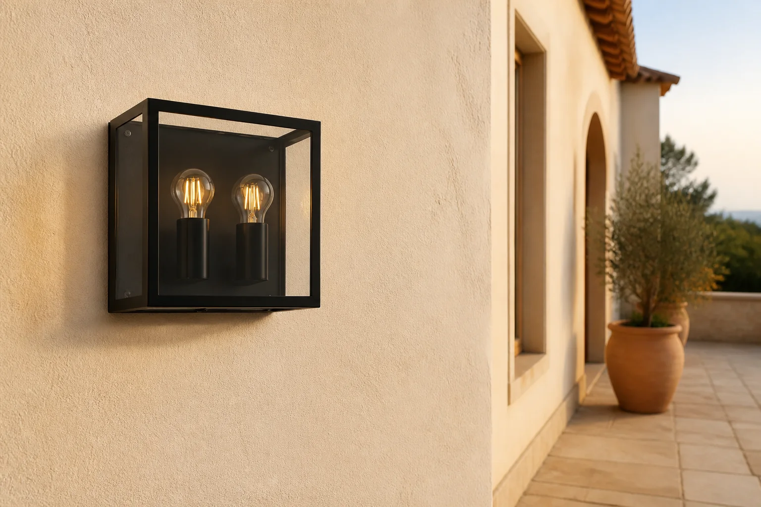 Sfeerfoto van EGLO wandlamp buiten Alamonte zwart
