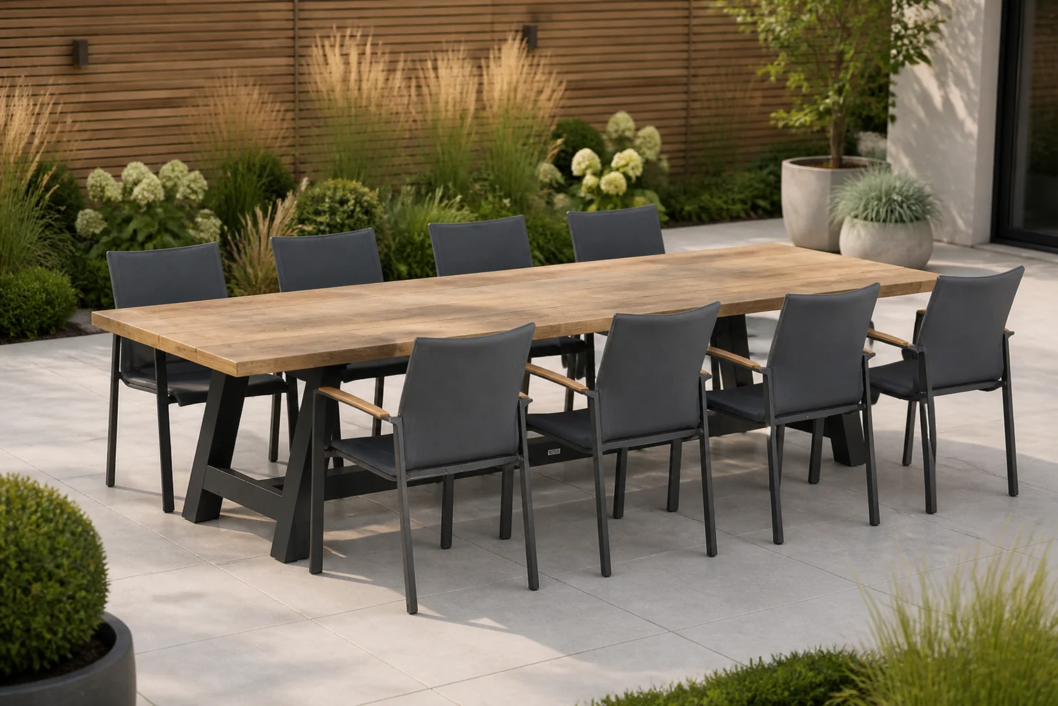 Sfeerfoto van Lifestyle Garden Furniture Brandon/Trente 330 cm dining tuinset 9-delig – Grijs-antraciet