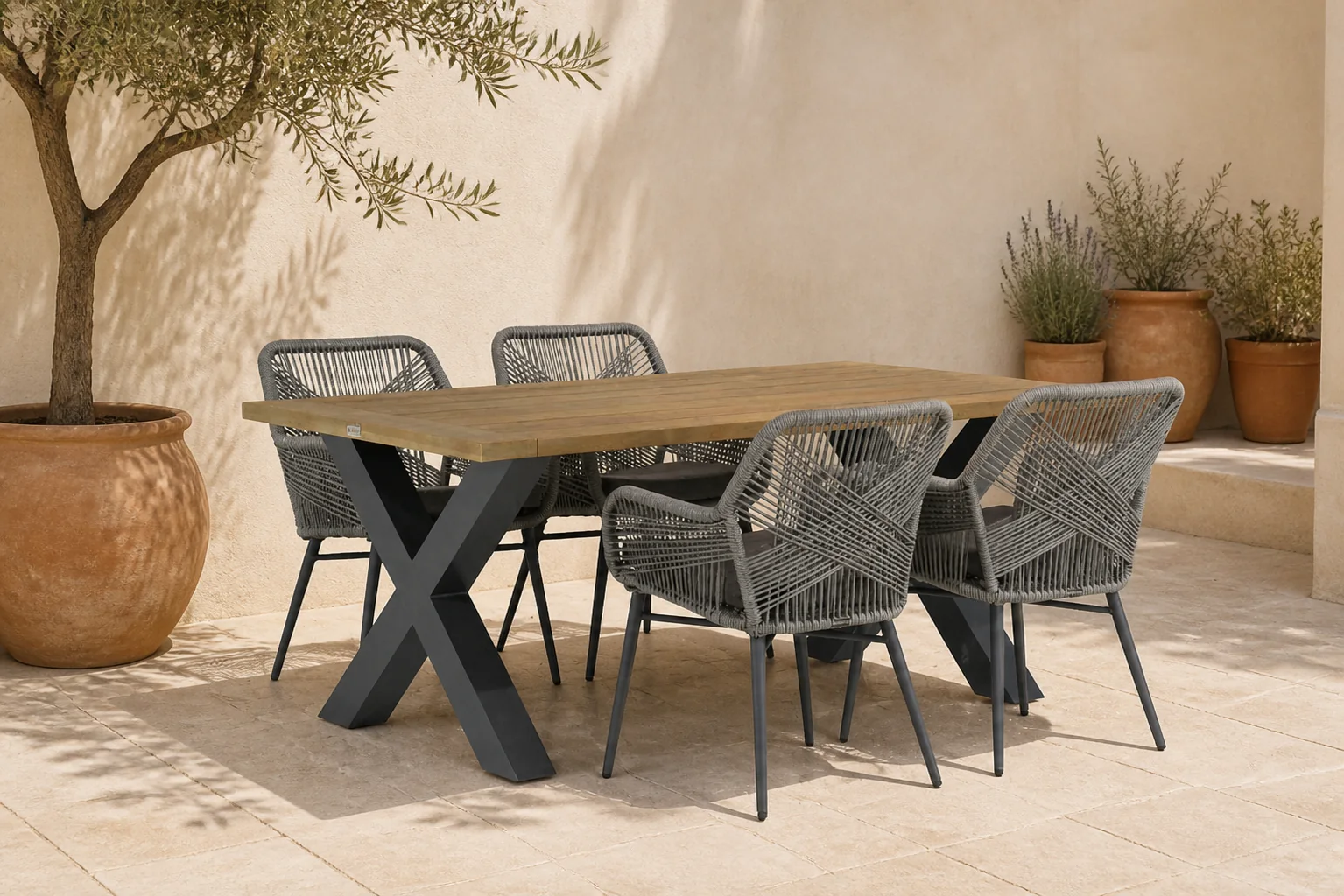 Sfeerfoto van Lifestyle Garden Furniture Advance/Cardiff 180 cm dining tuinset 5-delig – Grijs-antraciet