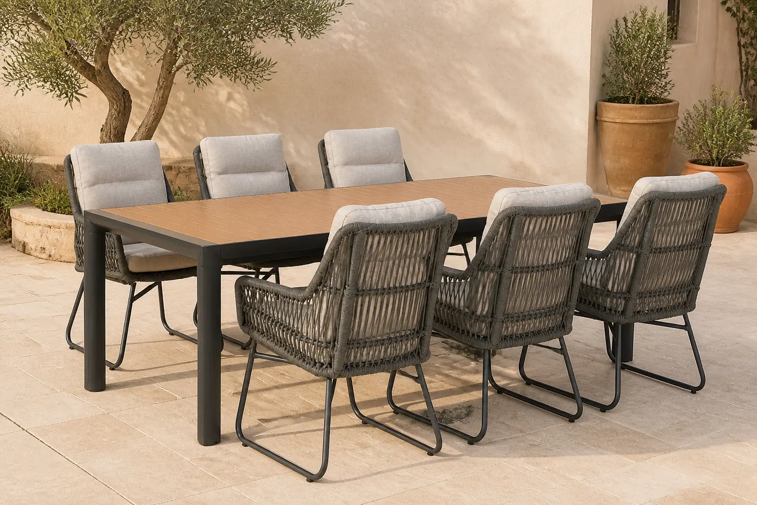 Sfeerfoto van Lifestyle Garden Furniture Vicente/Allungo dining tuinset 7-delig – Grijs-antraciet
