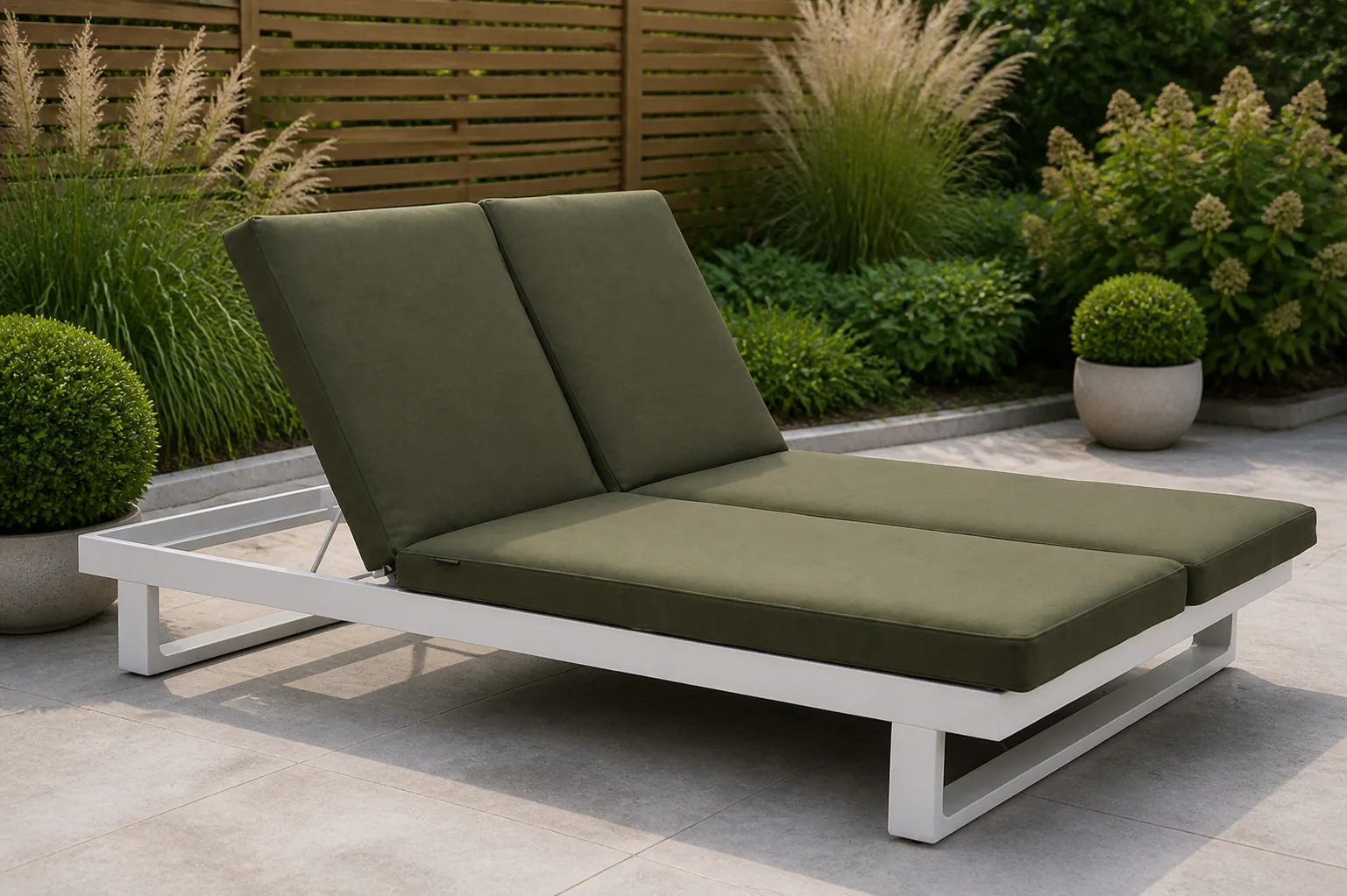 Sfeerfoto van Lifestyle Garden Furniture Massimo ligbed met kussen wit/moss green