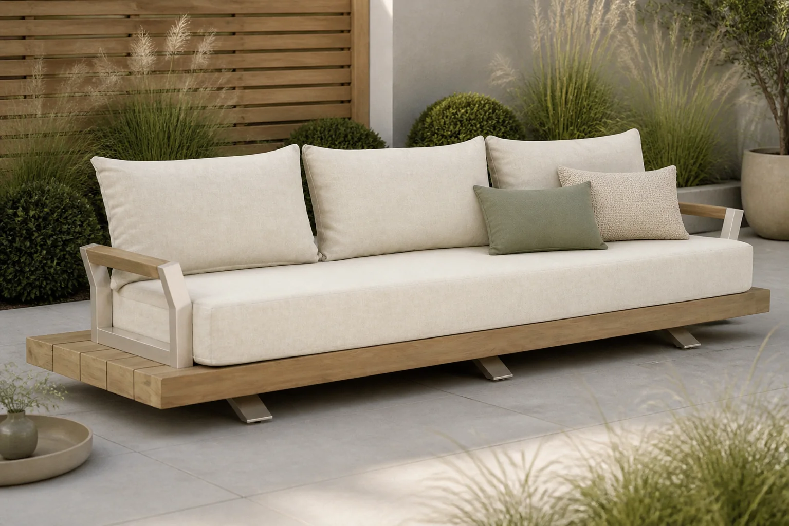 Sfeerfoto van Santika Furniture Supreme lounge tuinbank 3-zits – Taupe-naturel-bruin