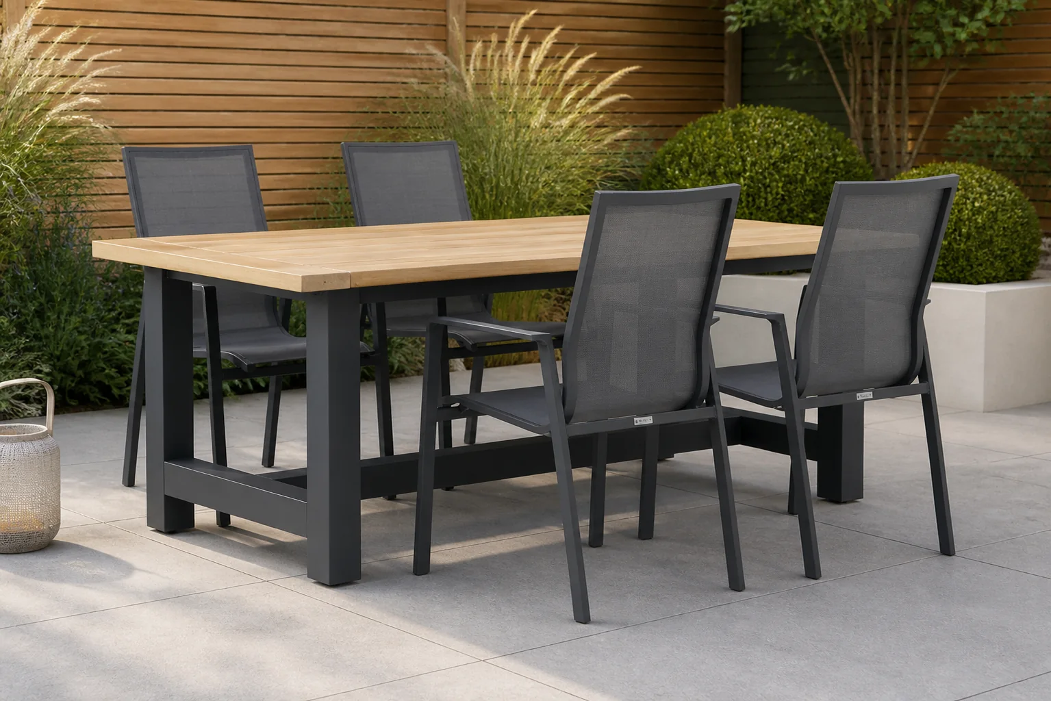 Sfeerfoto van Lifestyle Garden Furniture Ultimate/San Francisco 200 cm dining tuinset 5-delig – Grijs-antraciet
