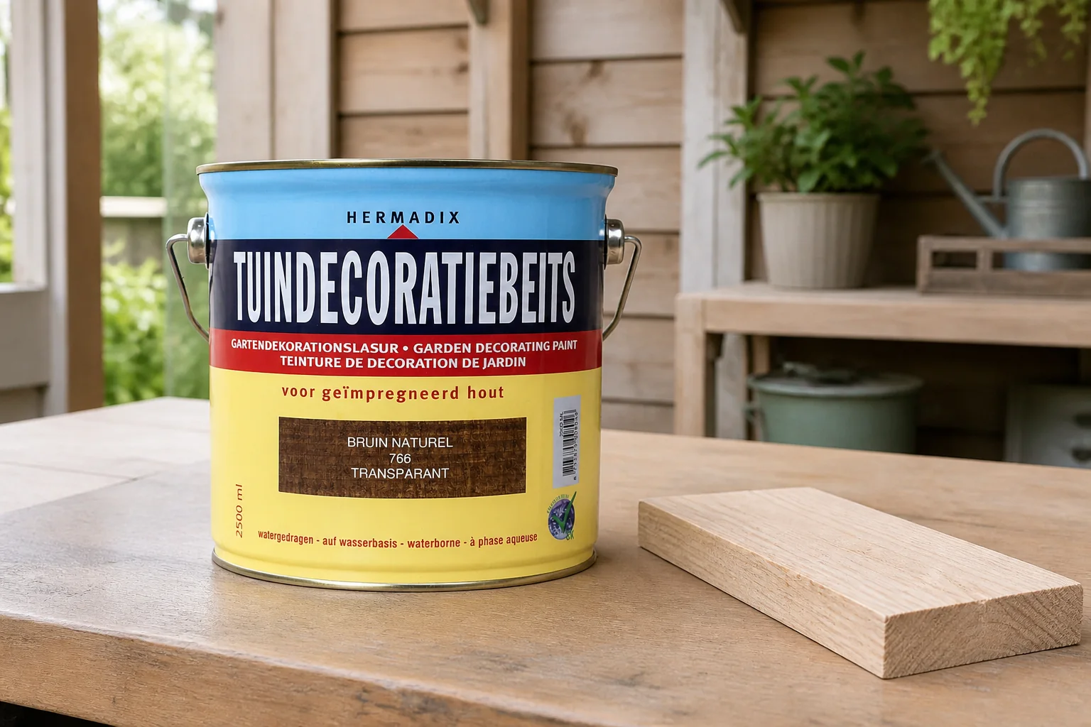 Sfeerfoto van Hermadix Tuindecoratiebeits 766 bruin 2500 ml