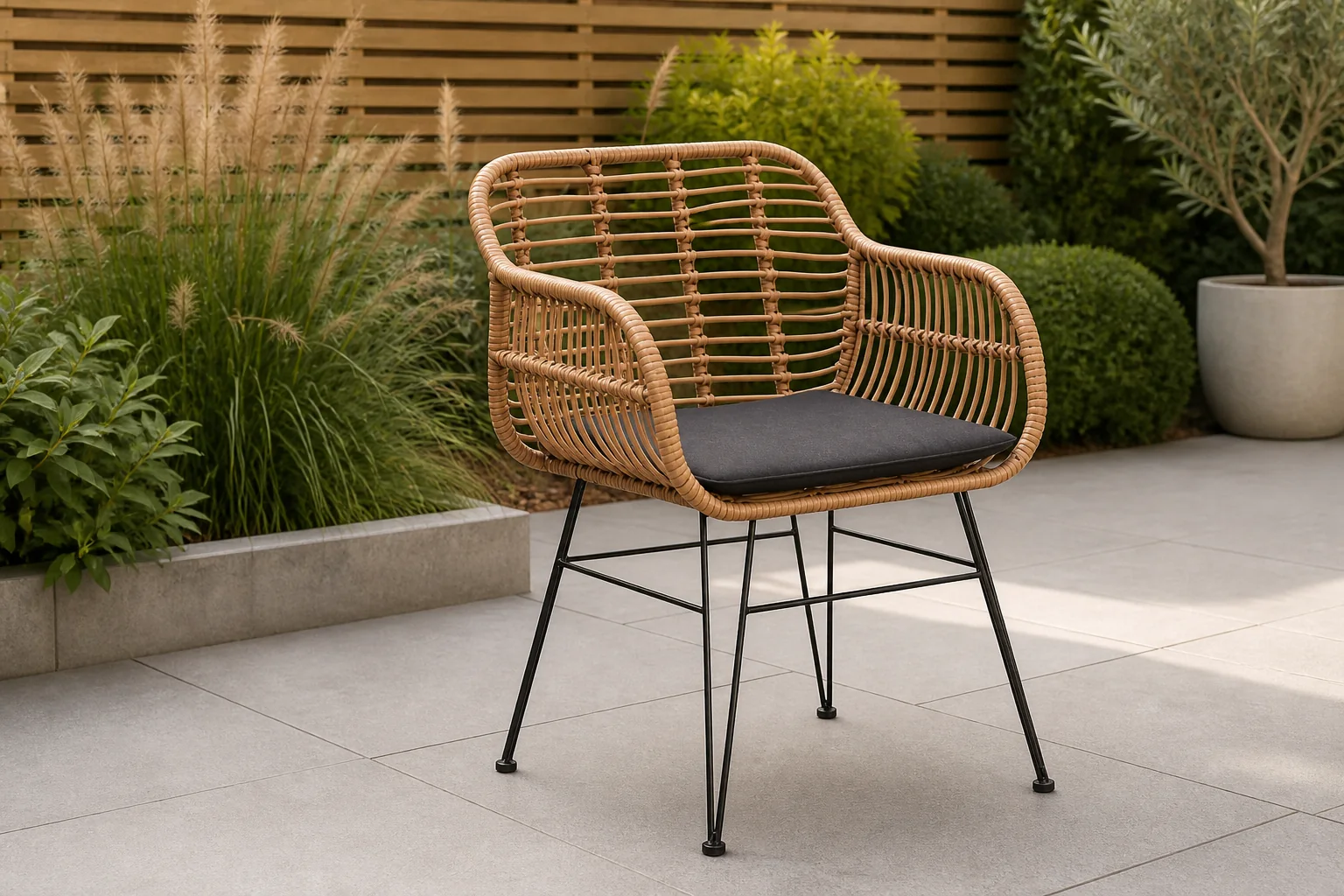 Sfeerfoto van BUITEN living Lola dining tuinstoel | wicker + staal | Bamboo antraciet