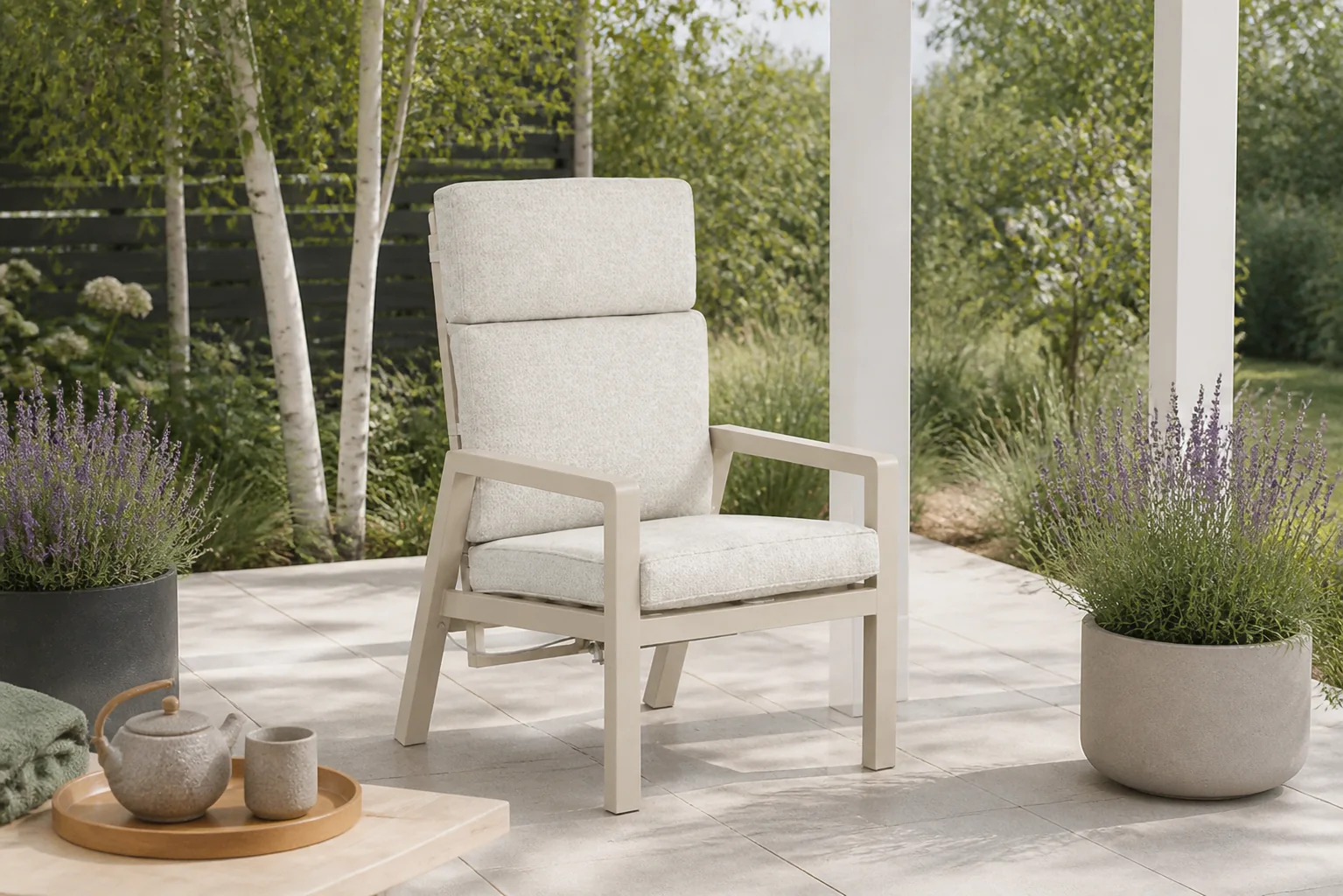 Sfeerfoto van Lifestyle Garden Furniture Albelli lounge tuinstoel verstelbaar – Taupe-naturel-bruin