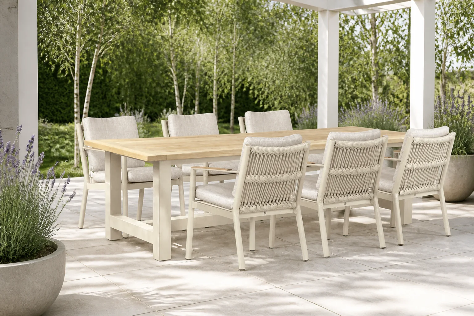 Sfeerfoto van Coco Sevilla/San Francisco 260 cm dining tuinset 7-delig – Taupe-naturel-bruin