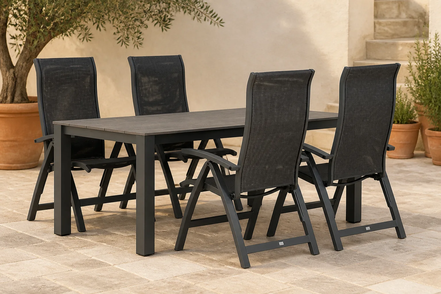 Sfeerfoto van Presto Tarenta/Valley 180 cm dining tuinset 5-delig – Grijs-antraciet