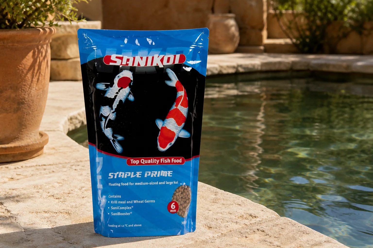 Sfeerfoto van Velda Karpervoer Sanikoi Staple Prime 6 mm 3 liter – Zie Foto