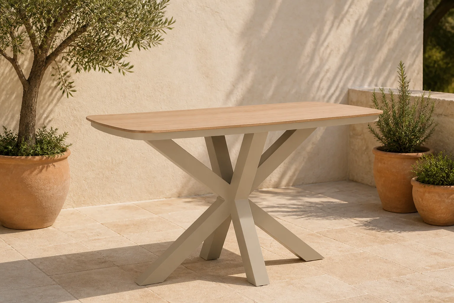 Sfeerfoto van Lifestyle Garden Furniture Noelle bartafel 180×100 cm – Zand/Beige