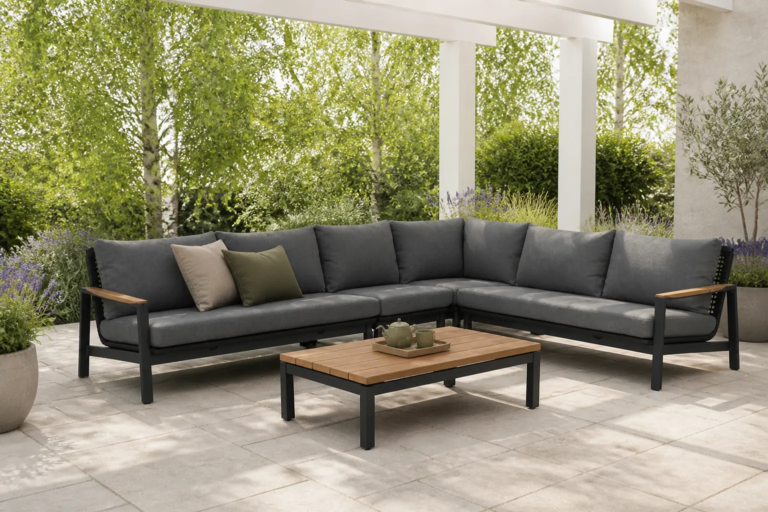 Sfeerfoto van Coco Ralph/Riviera 120 cm hoek loungeset 5-delig – Grijs-antraciet