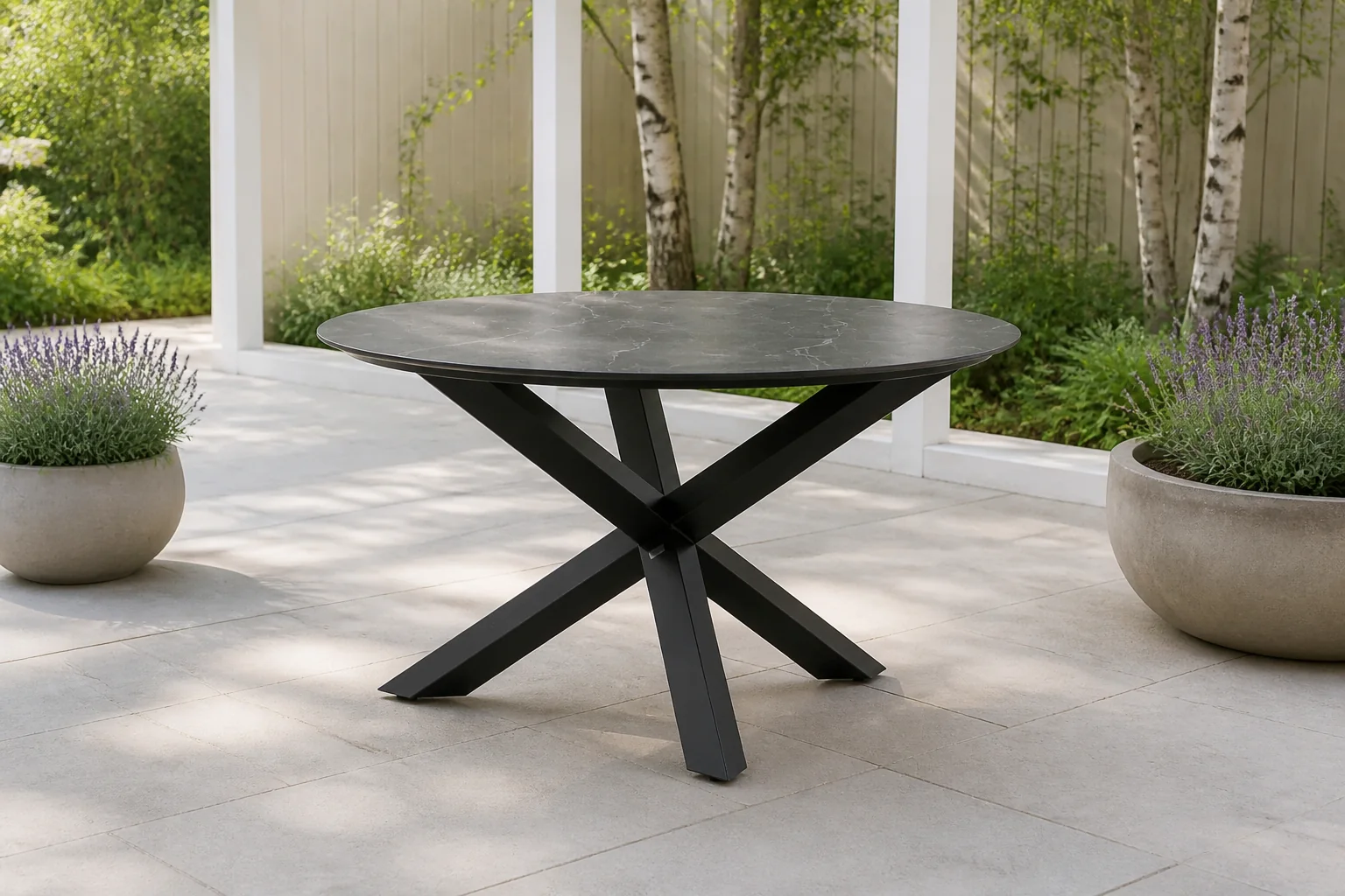 Sfeerfoto van Bellagio tuinmeubelen Lodola dining tuintafel ø 130cm – Zwart
