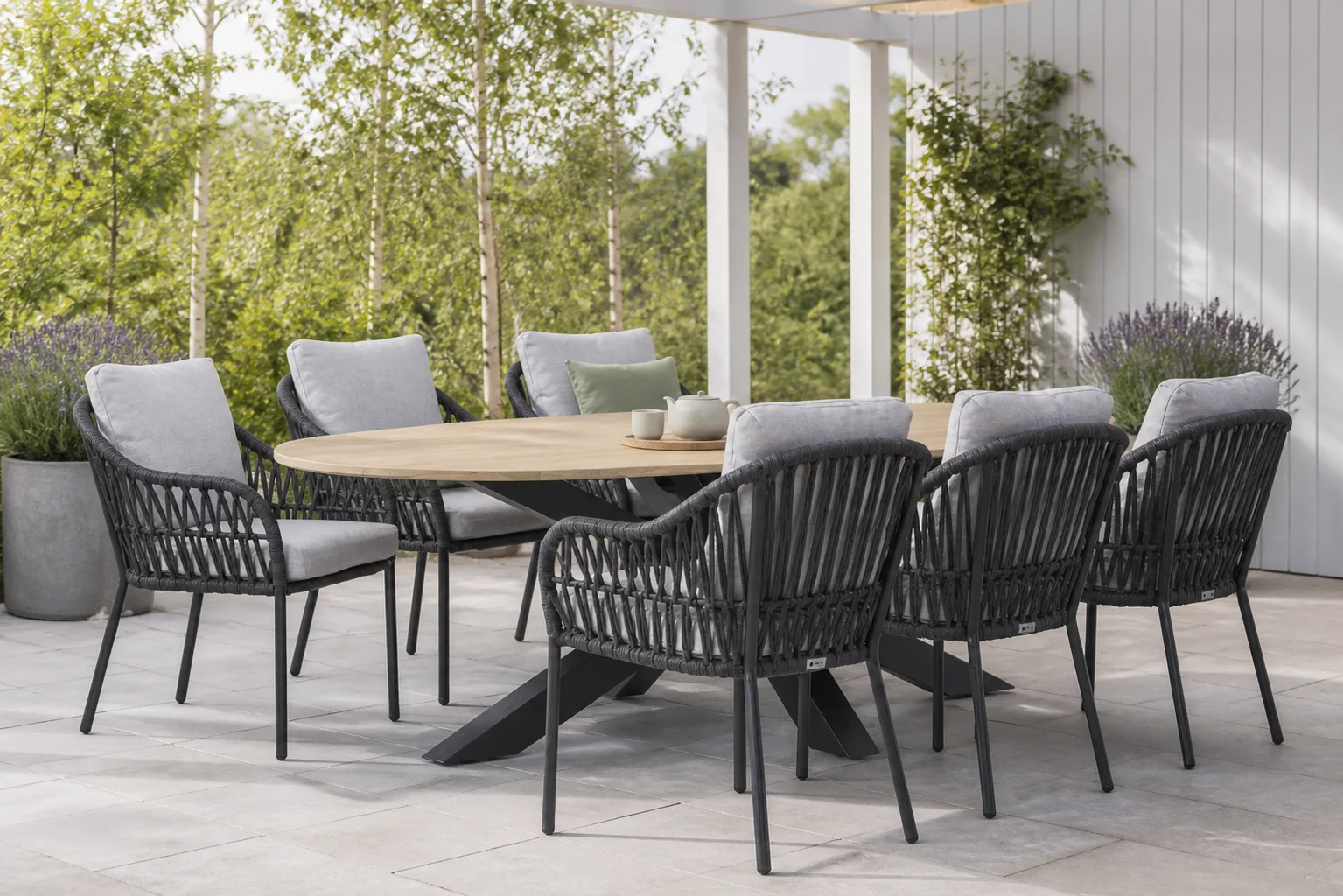 Sfeerfoto van Coco Puerto/Brookline 240 cm dining tuinset 7-delig – Grijs-antraciet
