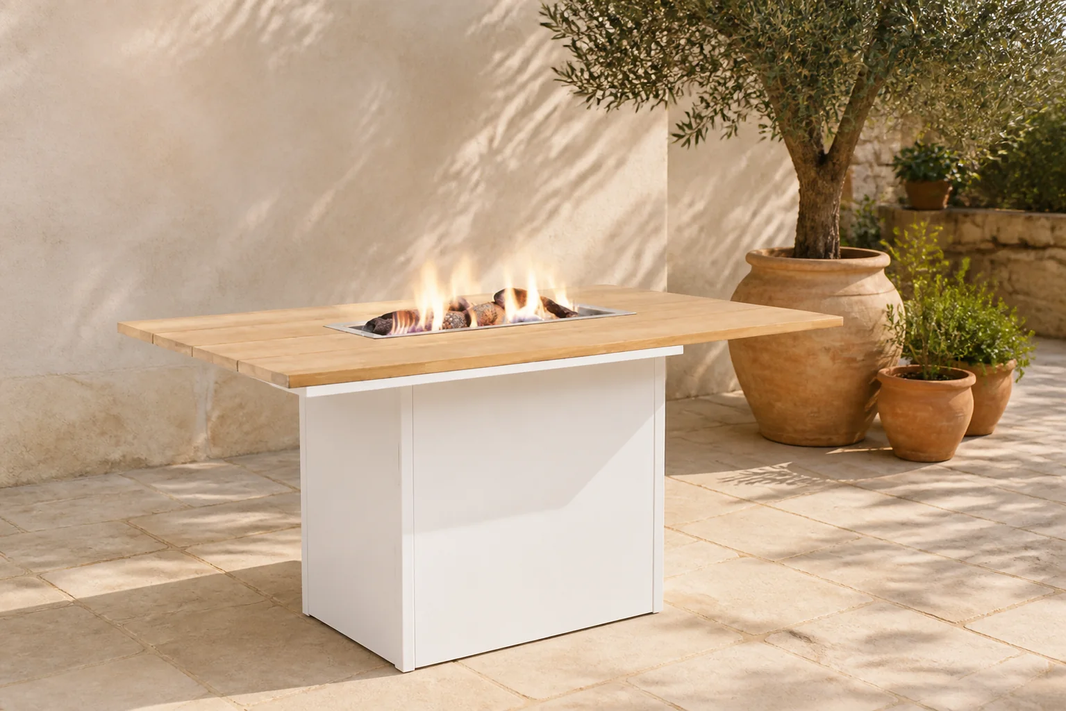 Sfeerfoto van Cosiloft relax lounge vuurtafel 120 x 80 cm – Wit