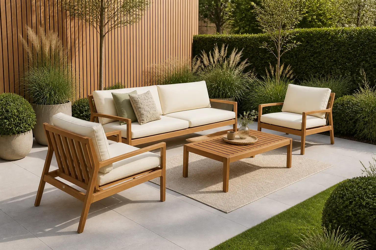 Sfeerfoto van Studio LIVIT teak loungeset Brava – Naturel/ beige