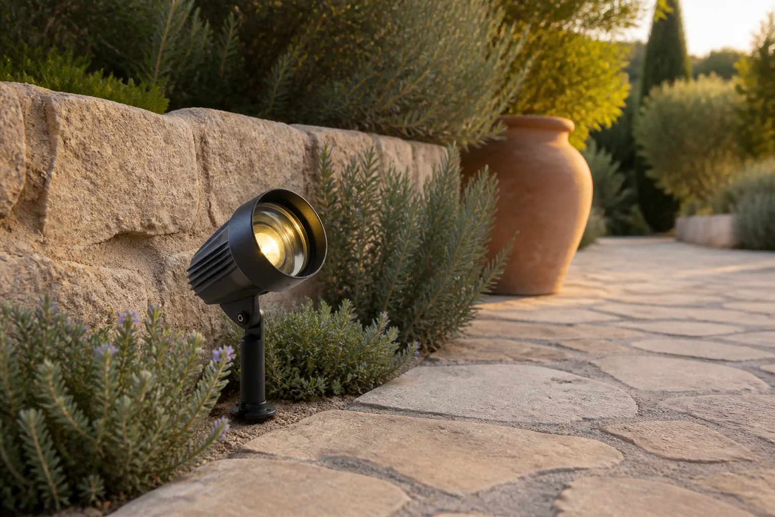 Sfeerfoto van Garden lights Tuinspot 12V Corvus – zwart