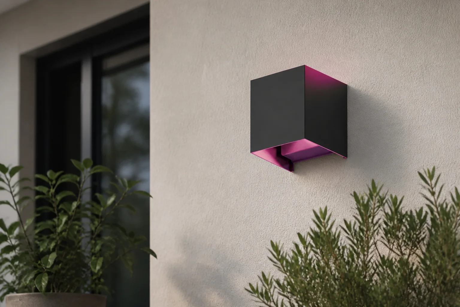 Sfeerfoto van Calex slimme wandlamp buiten – Zwart