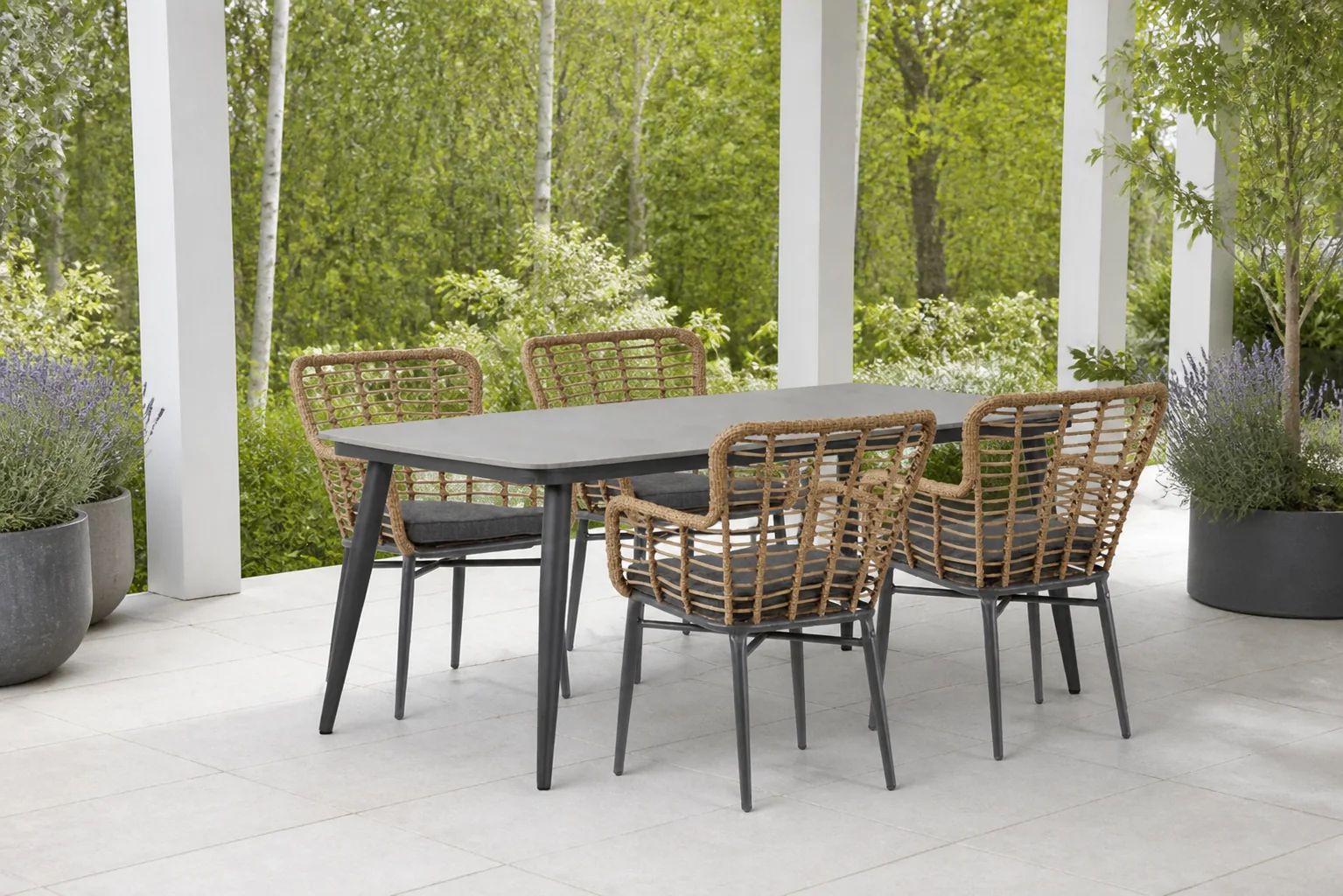 Sfeerfoto van Lifestyle Garden Furniture Toledo/Vienna 180 cm dining tuinset 5-delig – Taupe-naturel-bruin