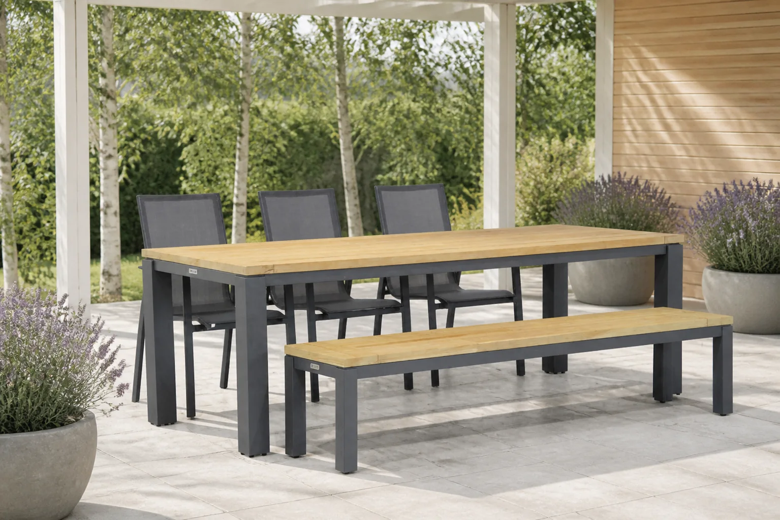 Sfeerfoto van Lifestyle Garden Furniture Ultimate/Veneto 230 cm dining tuinset 5-delig – Grijs-antraciet