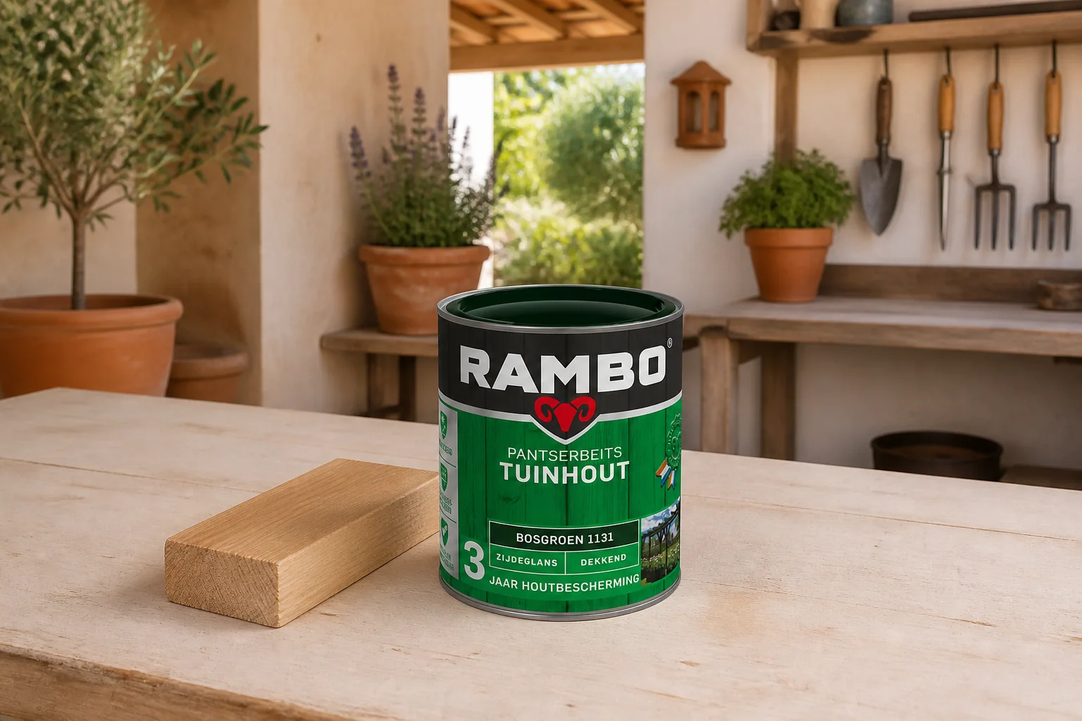 Sfeerfoto van Rambo Pantserbeits tuinhout zg dek 1131 0,75l – groen