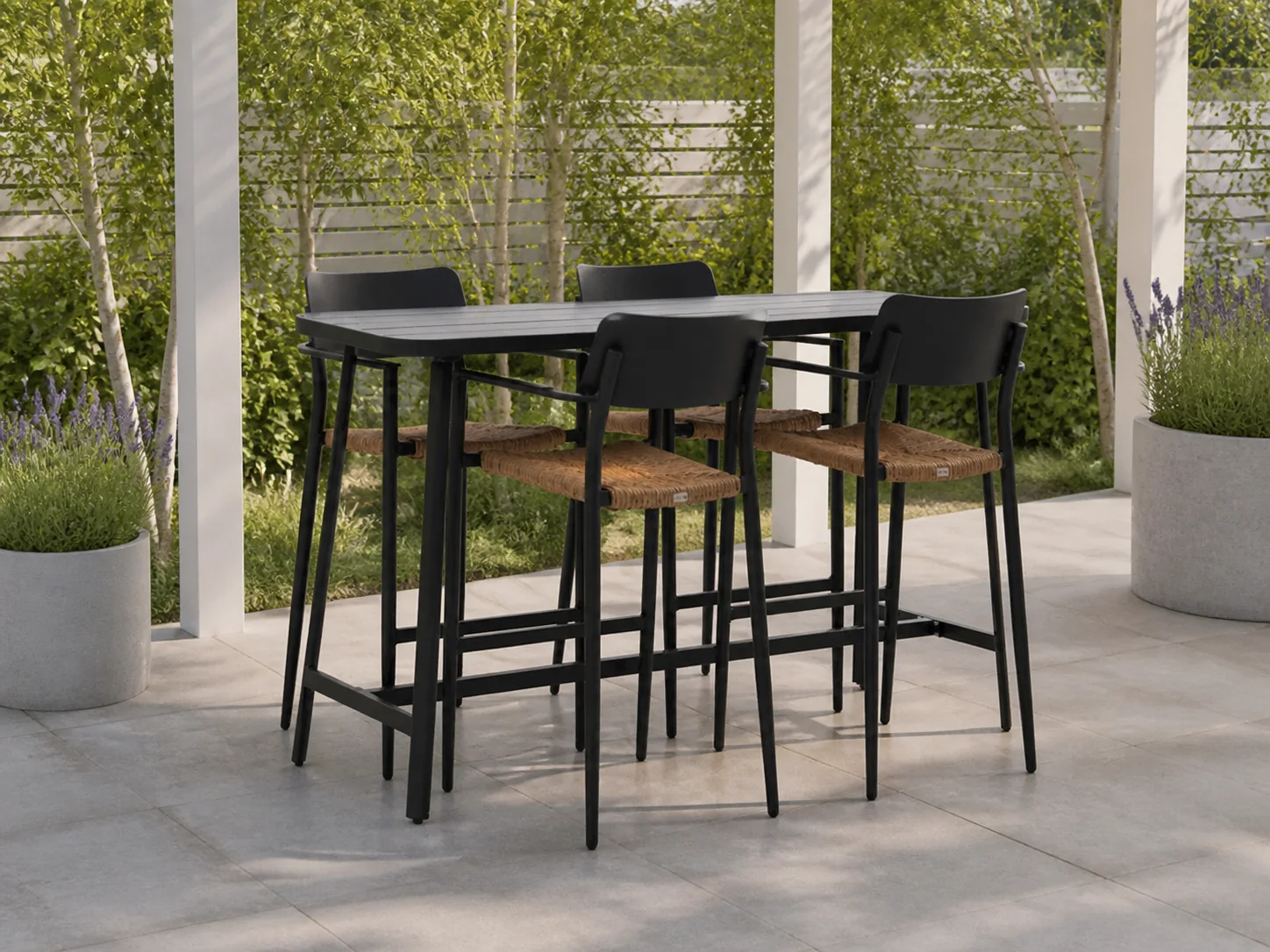 Sfeerfoto van Bellagio tuinmeubelen Cino 175cm barset 5-delig stapelbaar – Grijs
